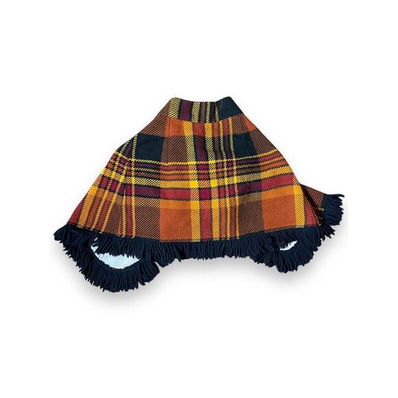 Vintage Handmade Fall Plaid Colorful Kids Poncho Black Fringe One Size Fits Most - Picture 2 of 3